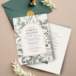 Invitación Con Relieve Metalizado Arco de Verdor Marfil Código QR RSVP Rosa Dorado B