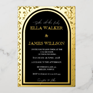 Invitación Con Relieve Metalizado Arco Dorado Regio Negro (Sólido)