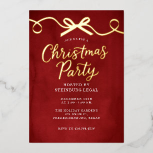 Invitación Con Relieve Metalizado Arco dorado rojo Fiesta de Navidad corporativa de