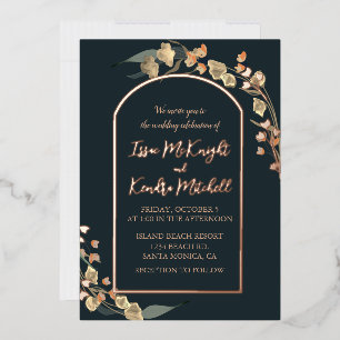 Invitación Con Relieve Metalizado Arco floral azul marino elegante