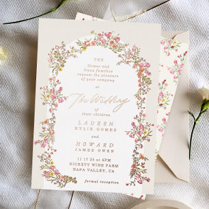 Invitación Con Relieve Metalizado arco floral de bodas de primavera en oro rosa