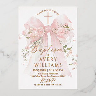 Invitación Con Relieve Metalizado Arco floral elegante de oro y rosa para bautizo de