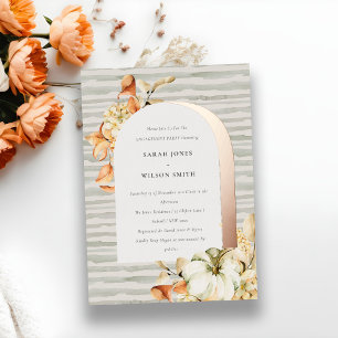 Invitación Con Relieve Metalizado Arco Floral Rústico de Otoño con Calabaza para Com