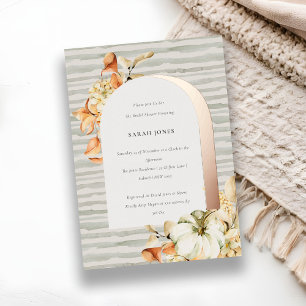 Invitación Con Relieve Metalizado Arco Floral Rústico de Otoño con Calabazas para De
