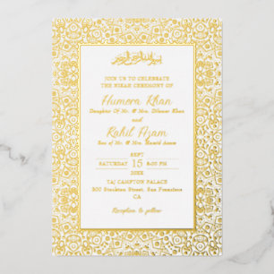 Invitación Con Relieve Metalizado Arco geométrico de la mezquita árabe Boda islámica