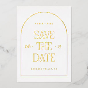 Invitación Con Relieve Metalizado Arco minimalista moderno salvar la fecha oro real