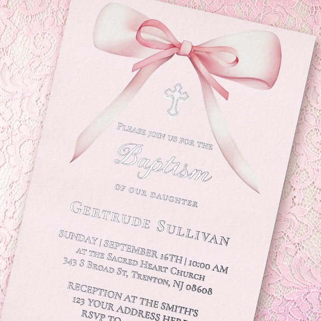 Invitación Con Relieve Metalizado Arco rosa | Bautismo (Subido por el creador)