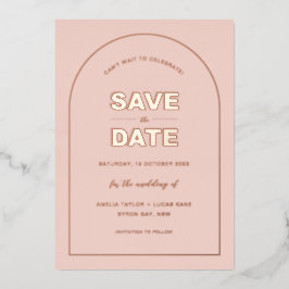 Invitación Con Relieve Metalizado Arco Rosa Moderno Tipo Negrita Texto Guardar La Fe