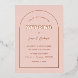 Invitación Con Relieve Metalizado Arco rosado Moderno Tipo negrita Boda de texto