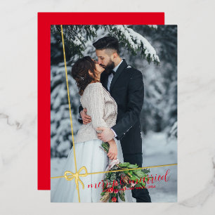 Invitación Con Relieve Metalizado Arco Simple de Papel de Oro Merry & Married Navida