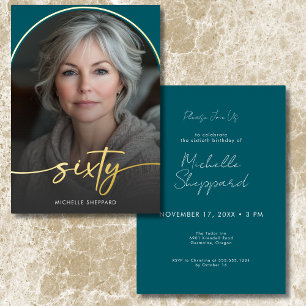 Invitación Con Relieve Metalizado Arco Verde azulado Mínimo Moderno Sesenta Cumpleañ