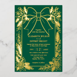 Invitación Con Relieve Metalizado Arco Verde Floral Invierno Navidad Boda