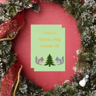 Invitación Con Relieve Metalizado Ardillas decorando árbol de Navidad personalizado