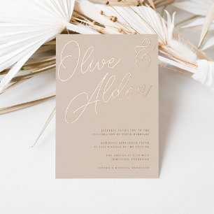 Invitación Con Relieve Metalizado Arena Rosa Boda de guiones dorados