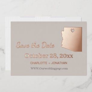 Invitación Con Relieve Metalizado Arizona Boda Guardar la Fecha Rosa Dorado