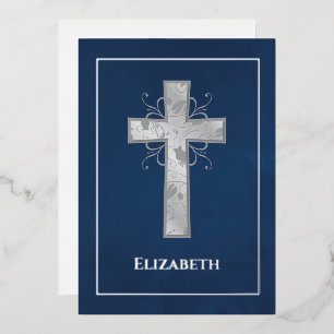 Invitación Con Relieve Metalizado Armada y bautismo plateado o cristianismo filigrí