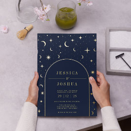 Invitación Con Relieve Metalizado Armazón de arco de estrella de luna dorada de la M