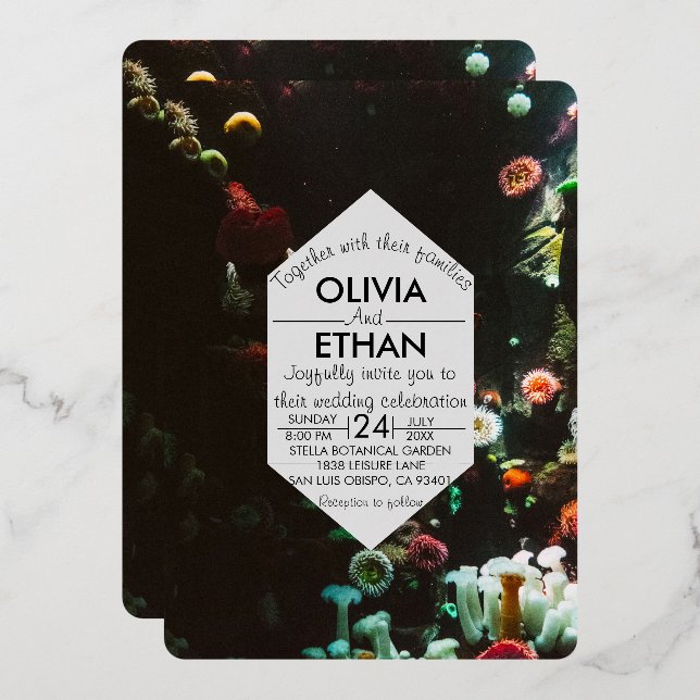 Invitación Con Relieve Metalizado arrecifes submarinos Boda Relieve metalizado Invit (Anverso/Reverso)