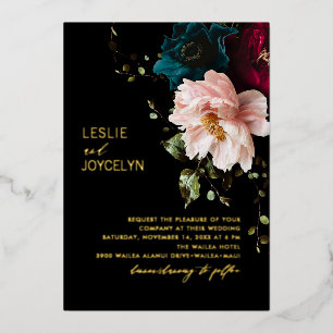 Invitación Con Relieve Metalizado Arreglo floral oscuro y sombrío de PixDezine