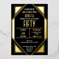 Art Deco 50 cumpleaños Black Gold Real