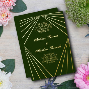 Invitación Con Relieve Metalizado Art Deco Boda Emerald Green Gold