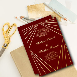 Invitación Con Relieve Metalizado Art Deco Boda rojo y oro