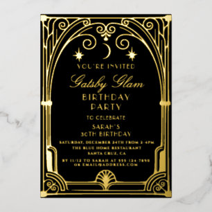 Invitación Con Relieve Metalizado Art Deco Elegante Cumpleaños Clásico de los 20 Neg