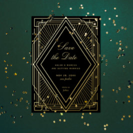 Invitación Con Relieve Metalizado Art Deco Fecha de la Boda