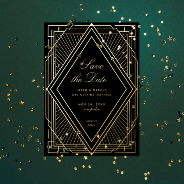Invitación Con Relieve Metalizado Art Deco Fecha de la Boda (Subido por el creador)