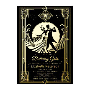 Invitación Con Relieve Metalizado Art Deco Gatsby Cumpleaños Prohibición Años 20