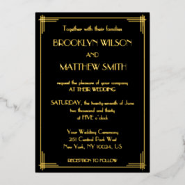 Invitación Con Relieve Metalizado Art Deco Gran Gatsby Boda Gold