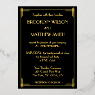 Invitación Con Relieve Metalizado Art Deco Gran Gatsby Boda Gold
