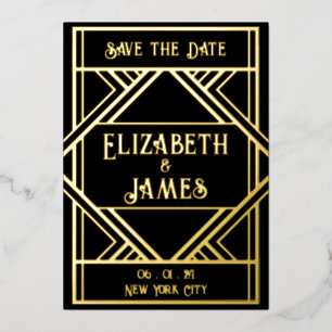 Invitación Con Relieve Metalizado Art Deco Guardar la fecha