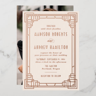 Invitación Con Relieve Metalizado Art Deco moderno Boda marfil y oro Rosa