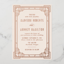 Invitación Con Relieve Metalizado Art Deco moderno Boda marfil y oro Rosa