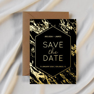 Invitación Con Relieve Metalizado Art Deco Moderno Hexágono Boda Guardar la Fecha