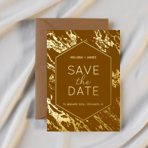 Invitación Con Relieve Metalizado Art Deco Moderno Hexágono Boda Guardar la Fecha