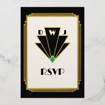 Art Deco Monograma Bodas Negro Blanco Dorado