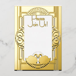 Invitación Con Relieve Metalizado Art Deco Parisian Vintage Swans