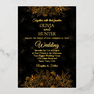 Invitación Con Relieve Metalizado Art Deco Relieve metalizado dorado negro Script Bo