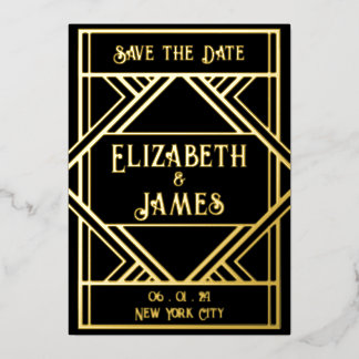 Invitación Con Relieve Metalizado Art Deco Salva la Fecha