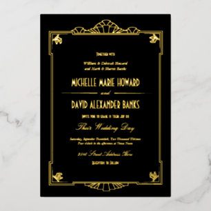 Invitación Con Relieve Metalizado Art Deco Style Boda Gold