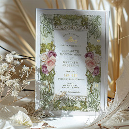 Invitación Con Relieve Metalizado Art Nouveau Alphonse Mucha Mauve Dusty Rosa