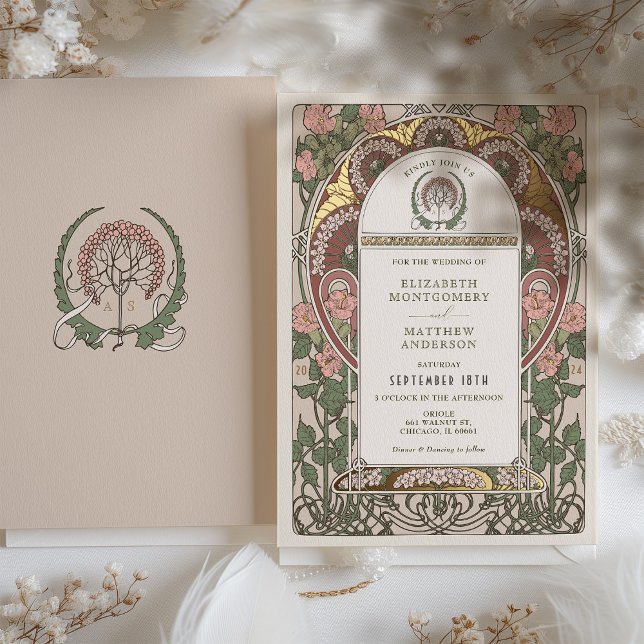 Invitación Con Relieve Metalizado Art Nouveau Boda Gold Accents Botanical (Subido por el creador)