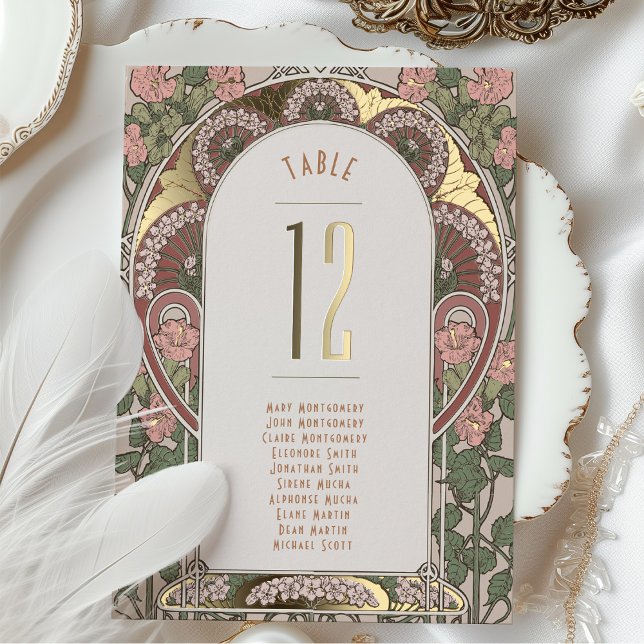 Invitación Con Relieve Metalizado Art Nouveau Boda Gold Accents Número de tabla (Subido por el creador)