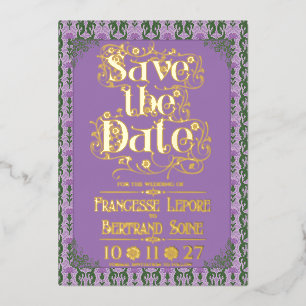 Invitación Con Relieve Metalizado Art Nouveau Elegante Cardo Real Lavanda