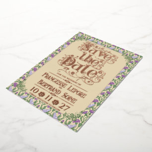 Invitación Con Relieve Metalizado Art Nouveau Elegantes Pájaros de Amor Amarillo Vin