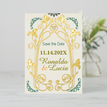 Art Nouveau Gold Green Botanical Save the Date