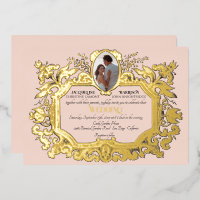 Art Nouveau Rococo Elegante Foto Boda Rosa