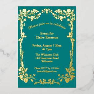 Invitación Con Relieve Metalizado Art Nouveau rosa dorado